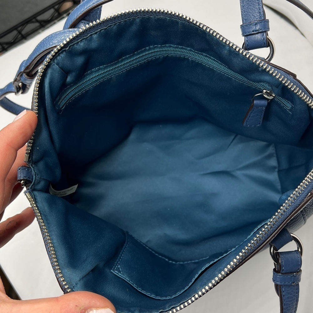 Coach Blue Pebbled Leather Two Way Crossbody Double Handle Zip Top Satchel Bag - Picture 9 of 12